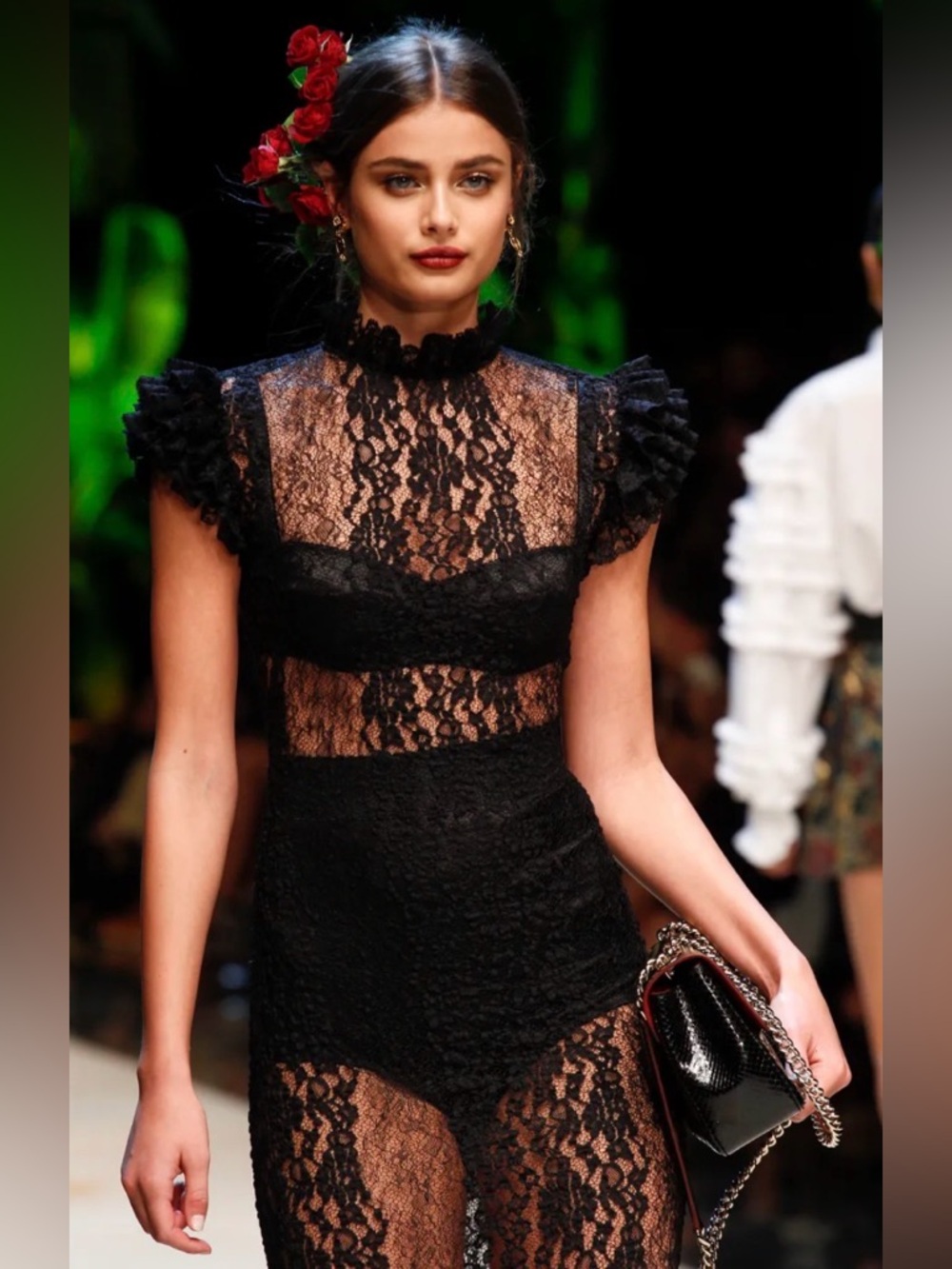 Dolce & Gabbana Black Lace Runway Midi Dress Sheer Elegant Size 44 - Picture 2 of 11